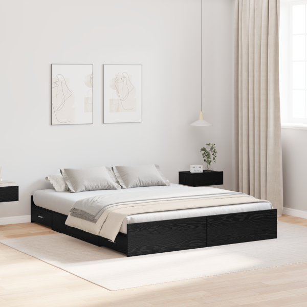 Cama con almacenamiento con cajón con cabecera Roble negro 150 x 200 cm D