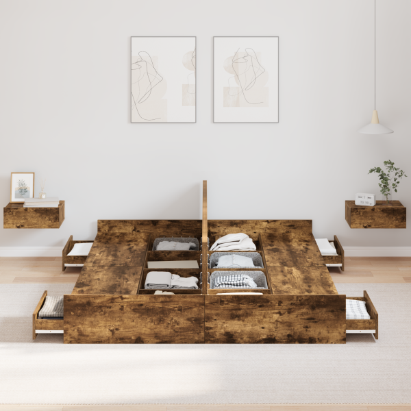 Estrado de cama com arrumação Carvalho fumado 150 x 200 cm M 4