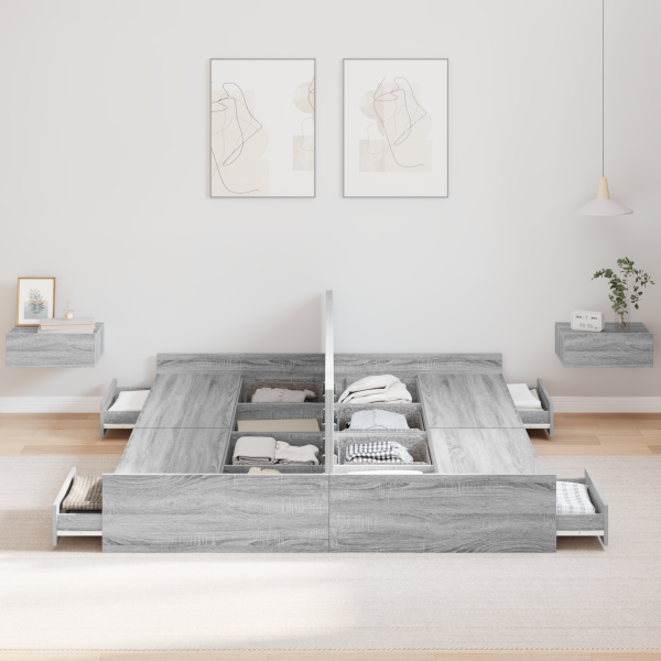 Estrado de cama com arrumação Sonoma cinzento 140 x 200 cm M 4