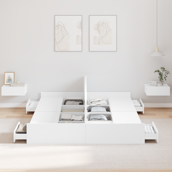 Estrado de cama com arrumação com gaveta com cabeceira Branco 140 x 190 cm M 4