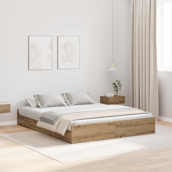 Cama con almacenamiento con cajón con cabecera Roble artisan 140 x 190 cm D