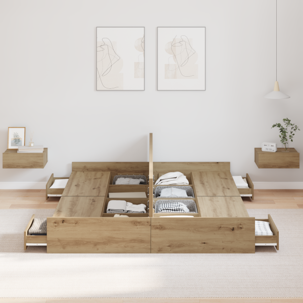 Estrado de cama com arrumação carvalho artisiano 140 x 190 cm M 4