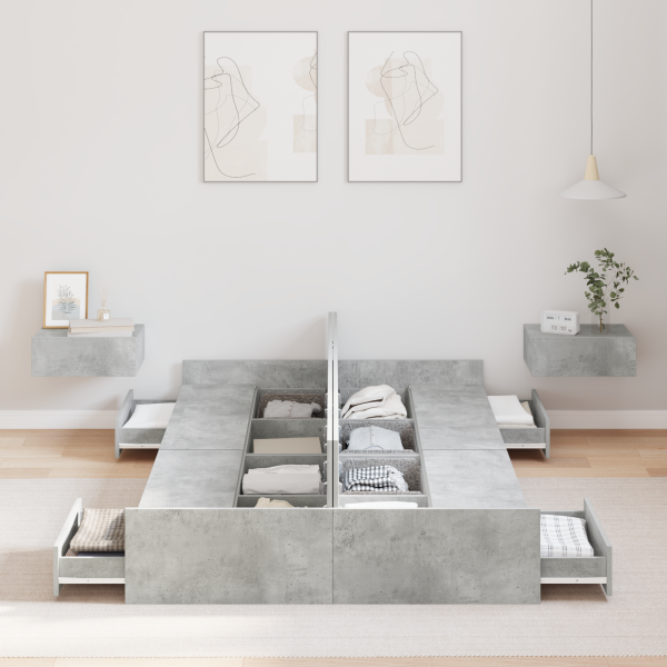 Cama con almacenamiento Gris hormigón 120 x 190 cm Tablero DM M 4