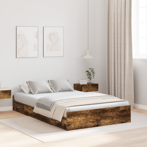 Cama con almacenamiento Roble ahumado 120 x 190 cm Madera D