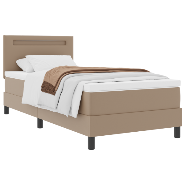 Cama Box com luzes de tira LED com cabeceira Manual Branco e Cappuccino 90 x 200 cm M 3