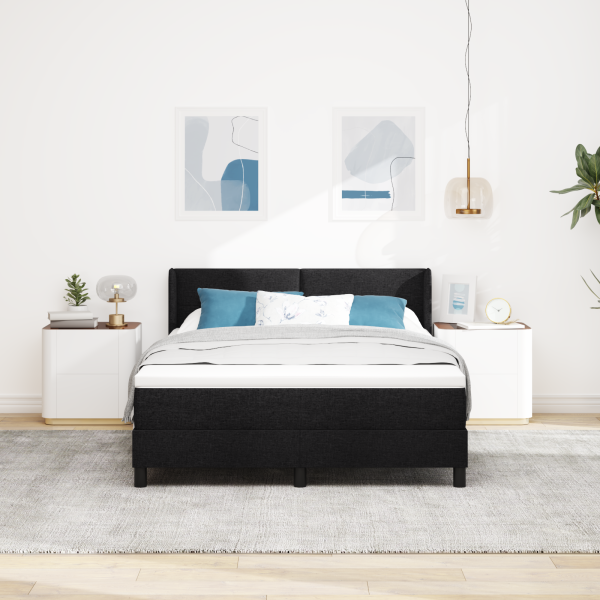 Cama tipo Box Spring Negro 140 x 200 cm Tela y Espuma M 5