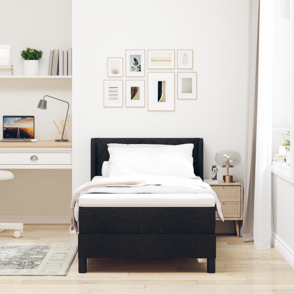 Cama tipo Box Spring Negro 90 x 200 cm Tela y Espuma M 5