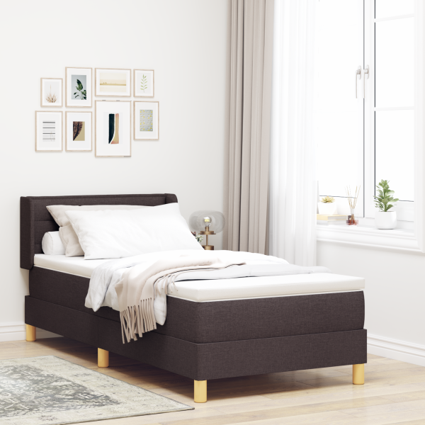 Cama tipo Box Spring Marrón oscuro y Blanco 90 x 200 cm tela D