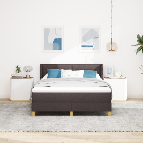 Cama Box Marrom Escuro e Branco 160 x 200 cm tecido M 5