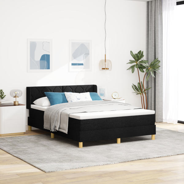 Cama tipo Box Spring Negro y Blanco y Negro 160 x 200 cm tela D