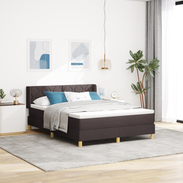 Cama tipo Box Spring Marrón oscuro y Blanco 160 x 200 cm tela D