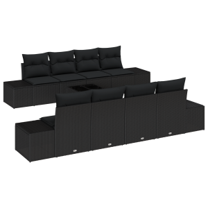 Sofá 6 pcs Preto 294 x 62 x 69 cm vime PE H