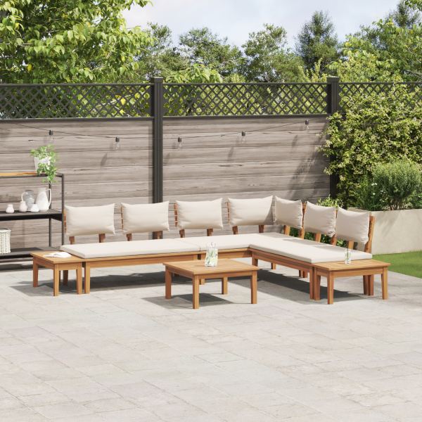 Conjunto de Bancos de Jardín con cojín 4 pcs Marrón y crema M 4