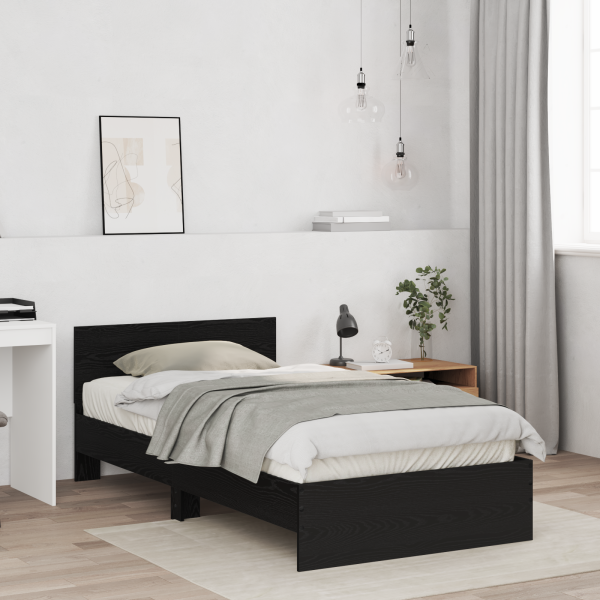 Estrutura de Cama com Cabeceira Carvalho Preto 100 x 200 cm M 5