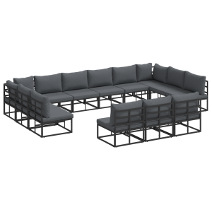 Conjunto de sofá de jardín con cojín con almohada 13 pcs Negro Aluminio H
