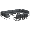 Conjunto de sofá de jardín con cojín con almohada 13 pcs Negro Aluminio 2