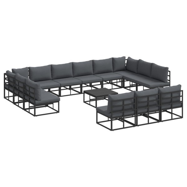 Conjunto de Sofá de Jardim com almofada 14 pcs Preto Alumínio M 2