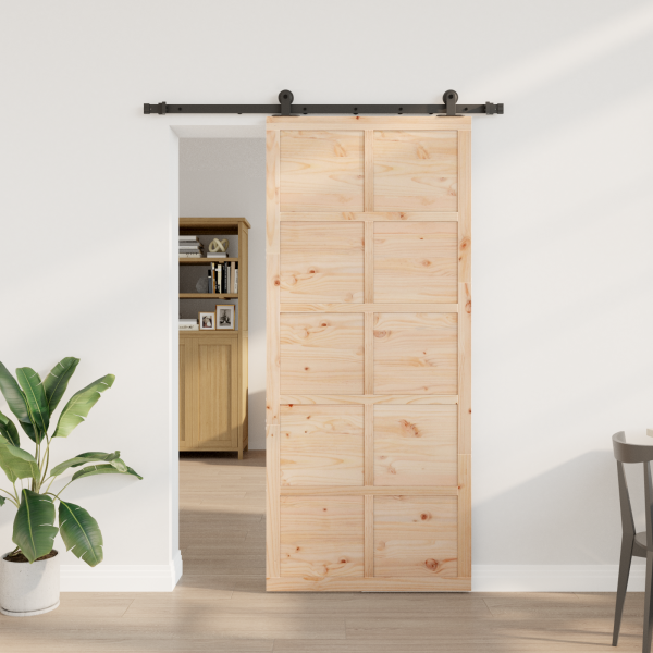 Puerta deslizante Marrón 80 x 208 cm Madera maciza de pino D
