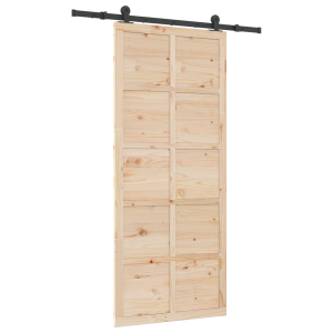 Puerta deslizante Marrón 80 x 208 cm Madera maciza de pino H