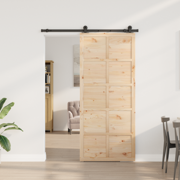 Puerta deslizante Marrón 80 x 208 cm Madera maciza de pino M 3