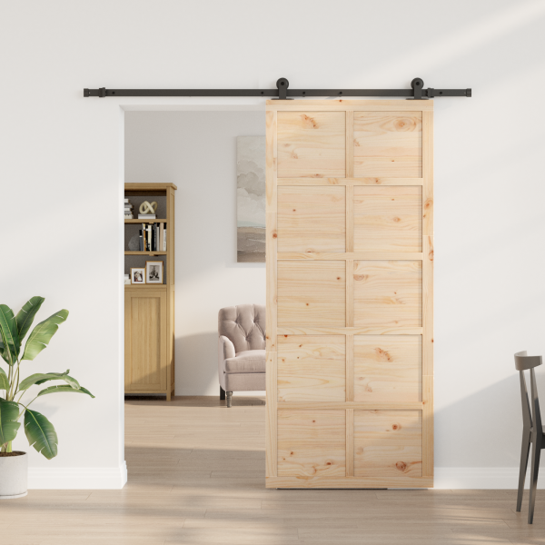 Puerta deslizante Marrón 100 x 208 cm Madera maciza de pino M 3