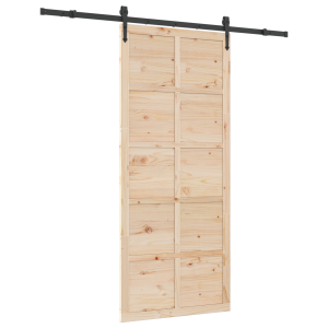 Puerta deslizante Marrón 100 x 208 cm Madera maciza de pino H