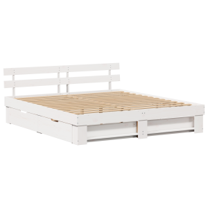 Estrutura da Cama com gaveta com cabeceira com armazenamento Branco 200 x 200 cm H