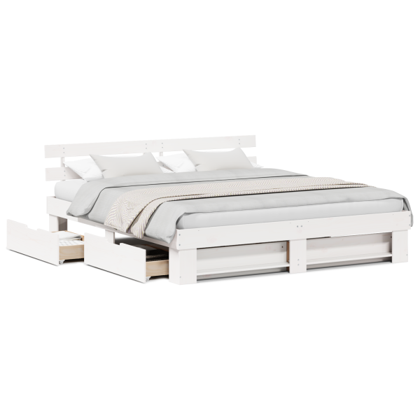 Estructura de cama con cajón con cabecera con almacenamiento Blanco 200 x 200 cm M 4