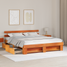 Estructura de cama con cajón con cabecera con almacenamiento Marrón cera 200 x 200 cm 5