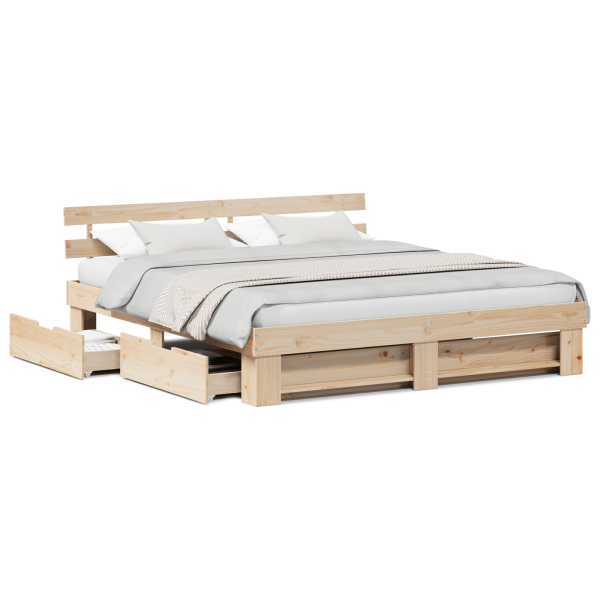 Estrutura da Cama com gaveta com cabeceira com armazenamento Castanho 180 x 200 cm M 4