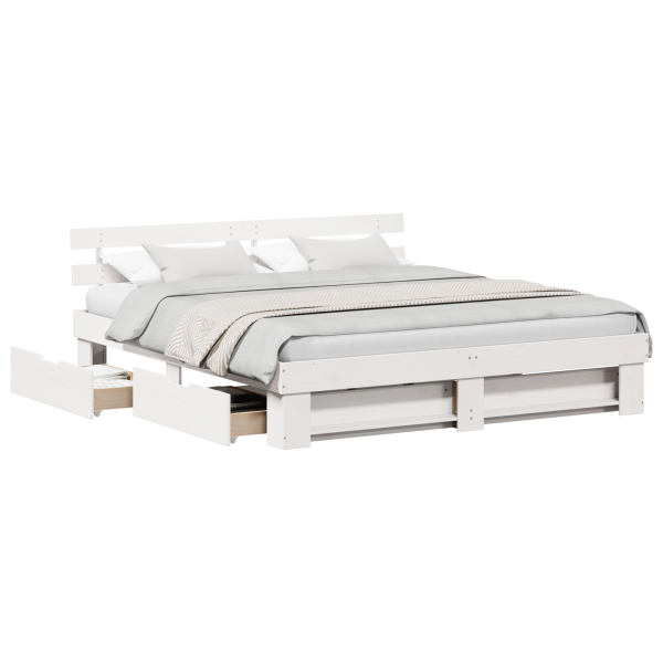Estrutura da Cama com gaveta Branco 180 x 200 cm Madeira Sólida M 3