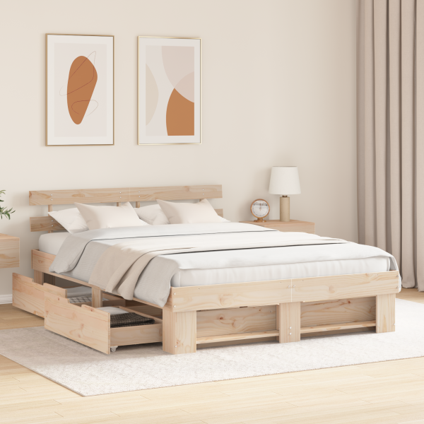 Estrutura da Cama com gaveta com cabeceira com armazenamento Castanho 160 x 200 cm M 5