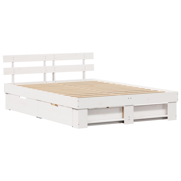 Estrutura da Cama com gaveta com cabeceira com armazenamento Branco 160 x 200 cm M 2