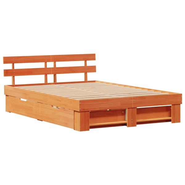 Estructura de cama Marrón cera 150 x 200 cm Madera maciza M 2