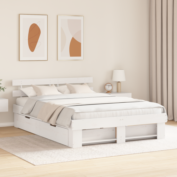 Estructura de cama con cajón Blanco 140 x 200 cm Madera de pino D