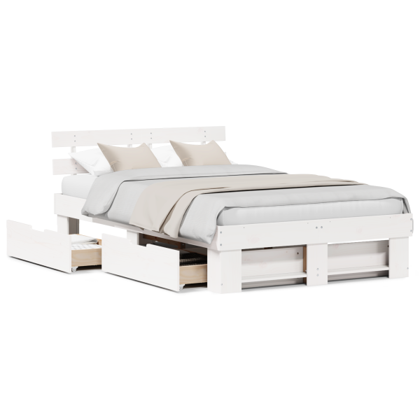 Estrutura da Cama com gaveta com cabeceira com armazenamento Branco 140 x 190 cm M 4