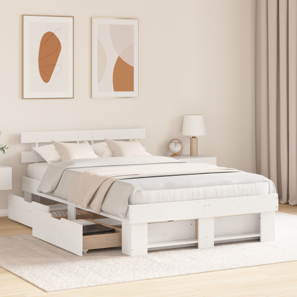 Estrutura da Cama com gaveta com cabeceira com armazenamento Branco 140 x 190 cm M 5