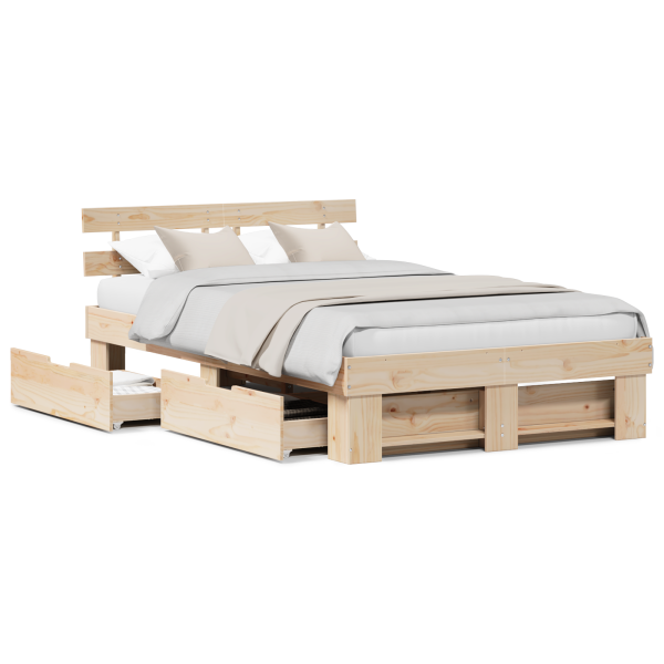 Estrutura da Cama com gaveta com cabeceira com armazenamento Castanho 120 x 190 cm M 4