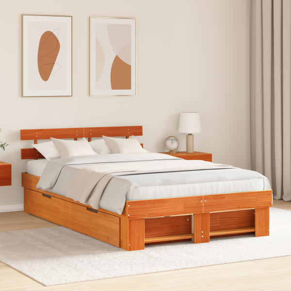 Estructura de cama Marrón cera 120 x 190 cm Madera maciza D