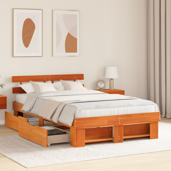 Estrutura da Cama Castanho-mel 120 x 190 cm Madeira Sólida M 5