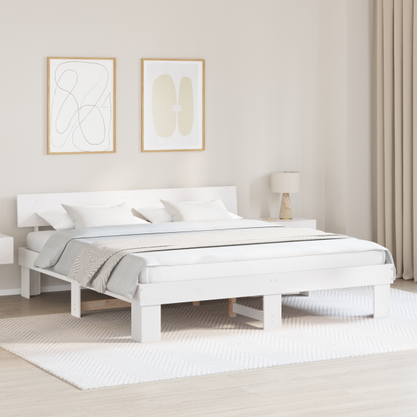 Estructura de cama con cabecera Blanco 200 x 200 cm Madera D