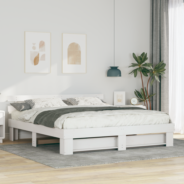Estructura de cama Blanco 200 x 200 cm Madera maciza de pino D