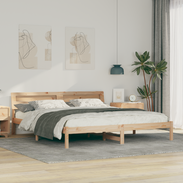 Estructura de cama con luces de tiras LED con cabecera Marrón 200 x 200 cm D