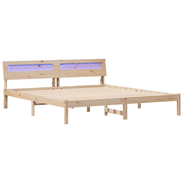 Estrutura da Cama com luzes de tira LED com cabeceira Castanho 200 x 200 cm M 2