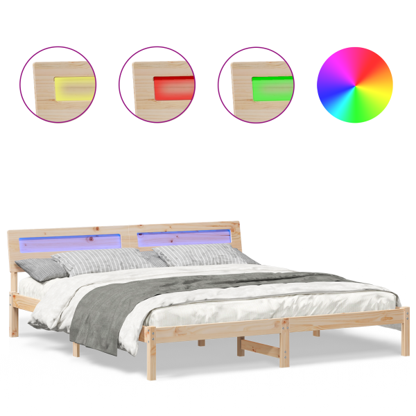 Estrutura da Cama com luzes de tira LED com cabeceira Castanho 200 x 200 cm M 4