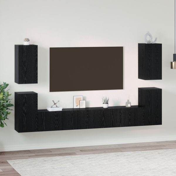 Conjunto de mueble de TV 7 pcs Roble negro Madera contrachapada D