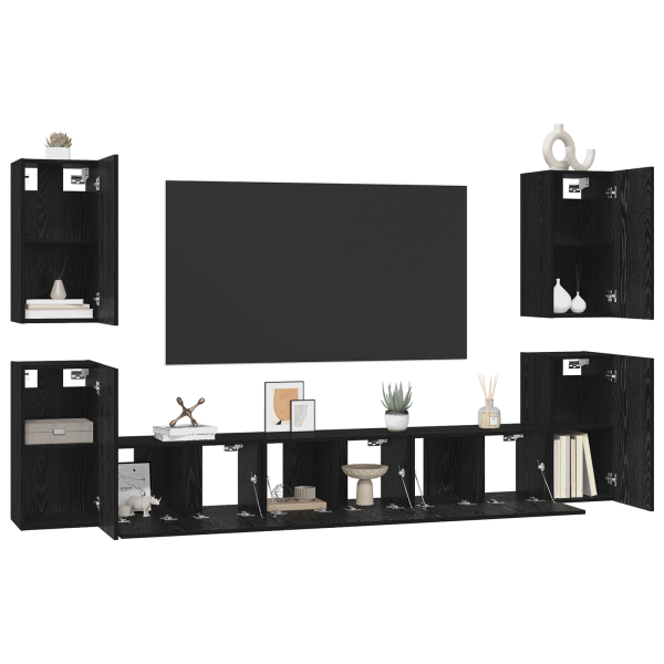 Conjunto de mueble de TV 7 pcs Roble negro Madera contrachapada M 3
