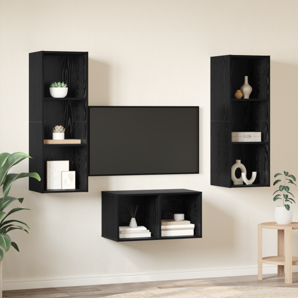 Juego de muebles de TV con estante Roble negro 37 x 37 x 107 cm M 4