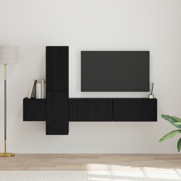 Conjunto de mueble de TV 5 pcs Roble negro Madera contrachapada D