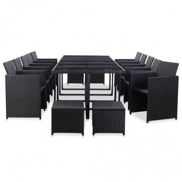 15 pcs conjunto jantar exterior com almofadões vime PE preto M 3